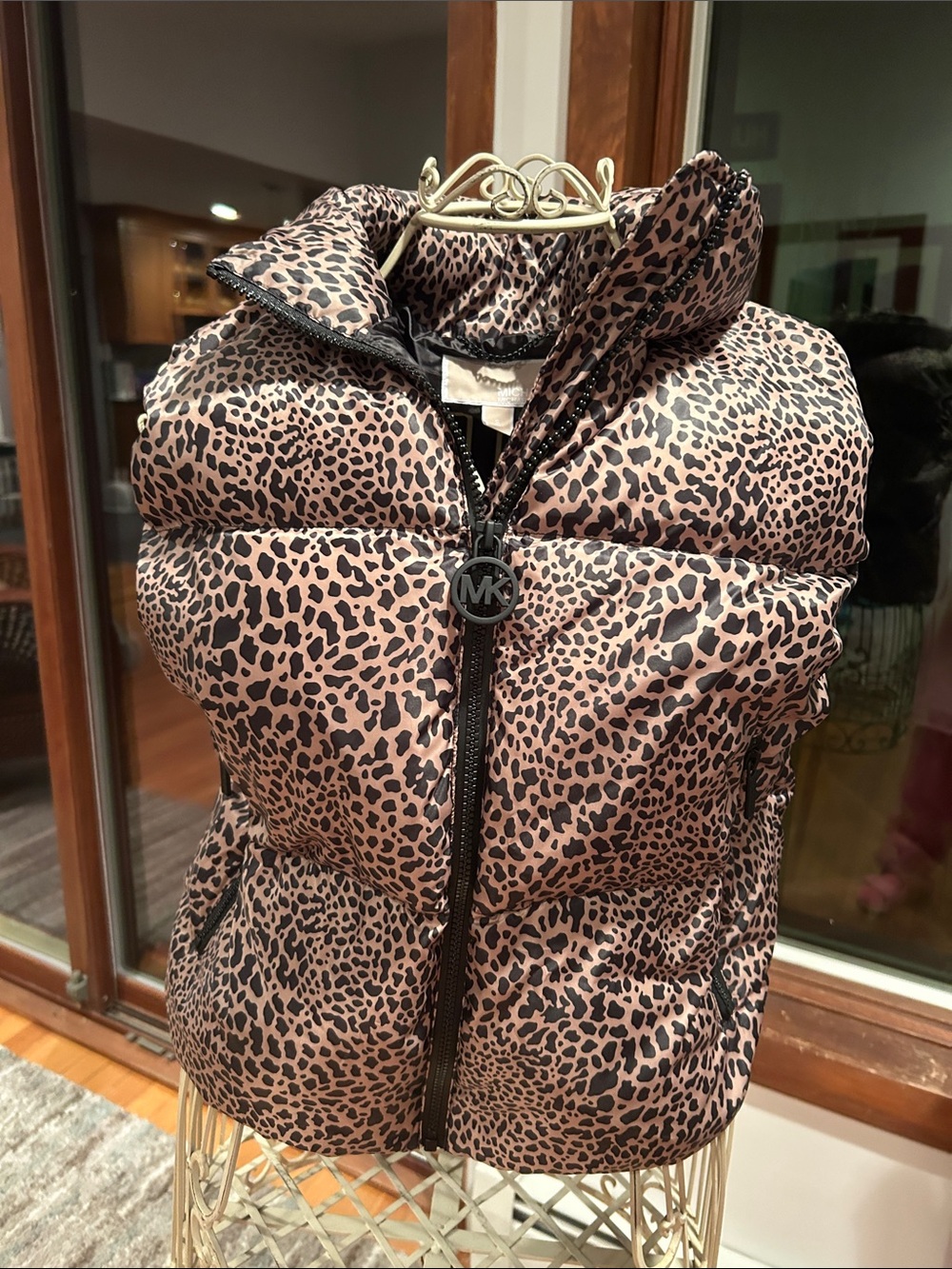 Michael Kors Girls' Leopard Print Puffer Vest - Brown & Black